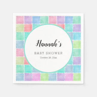 Pastelkleurige Gingham servetten Baby Shower Blokk