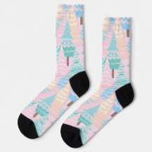 Pastelkleurige Kerstboom-sokken met preppy-stijl