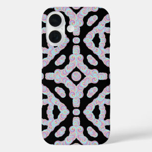 Pastelkleurige kronkelige schijven symmetrisch pat iPhone 16 hoesje