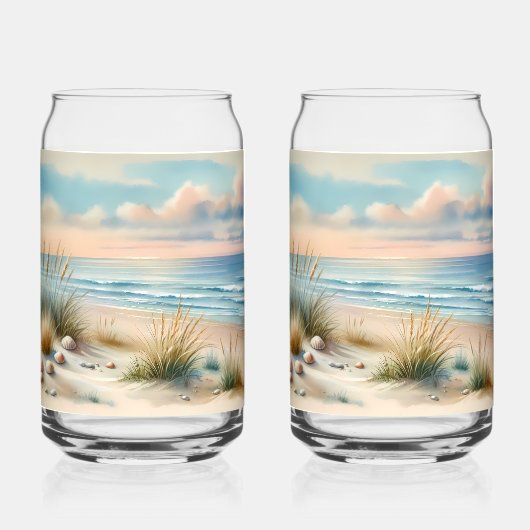 Pastelkleurige Kustduinen Aquarel Blikvorm Glas (Voorkant)