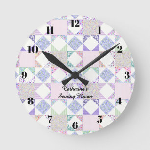 Pastelkleurige quiltklok naaikamer quilt decoratie ronde klok