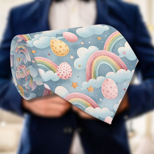 Pastelkleurige regenboog Paaseieren met wolken Stropdas