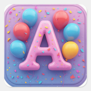 🎂 Pastelkleurige Verjaardagstaart Letter A Feest  Vierkante Sticker