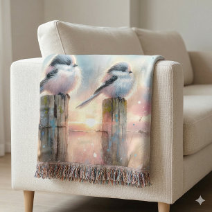 Pastelkleurige Waterverf Vogels Omheiningspaal Zon Deken