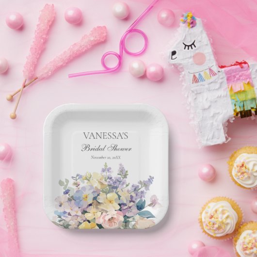 PASTELKLEURIGE WILDBLOEMEN BRUIDS MONOGRAM PAPIEREN BORDJE (Feest)