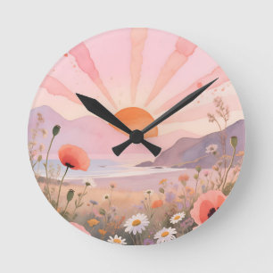 Pastelkleurige Zonsondergang Bloemenweide Ronde Klok
