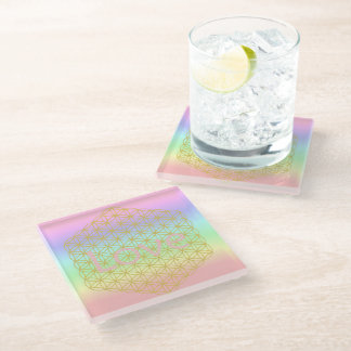 Pastell flower of life Mandala energy Glazen Onderzetter