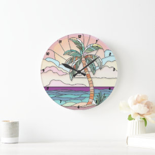 pastelpalm Glas in lood Grote Klok