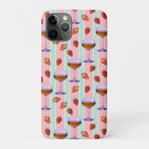 Pastelpatroon met wijnglazen en aardbeien iPhone 11 pro hoesje