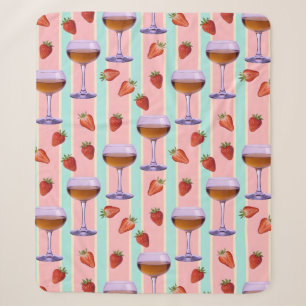 Pastelpatroon met wijnglazen en aardbeien sherpa deken