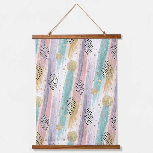 Pastelpenseelstreek & Goud Geometrisch Abstract Hangend Wandkleed (Voorkant)