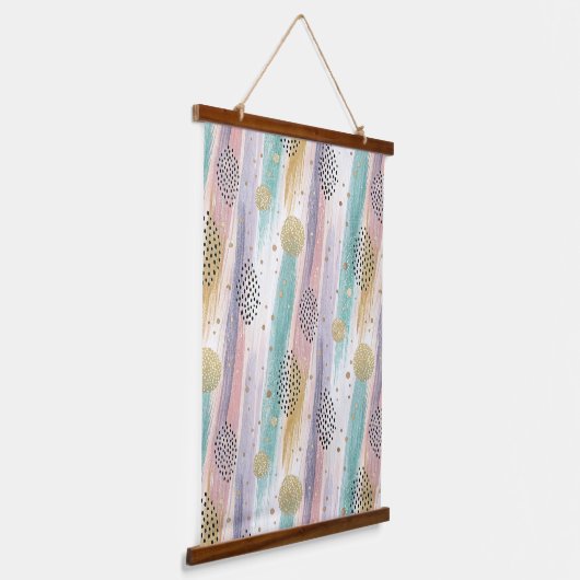 Pastelpenseelstreek & Goud Geometrisch Abstract Hangend Wandkleed (Gebogen)