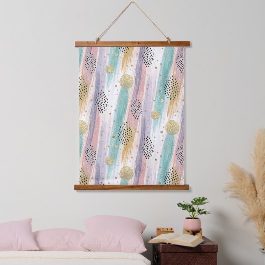 Pastelpenseelstreek & Goud Geometrisch Abstract Hangend Wandkleed (Slaapkamer)