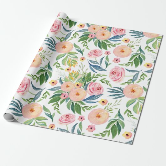 Pastelperzik en roze pinda's lush spring bloemen cadeaupapier (Uitgerold)