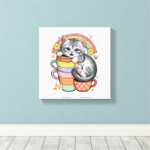 Pastelpoten & regenboogsloepen canvas afdruk (Insitu (Houten vloer))