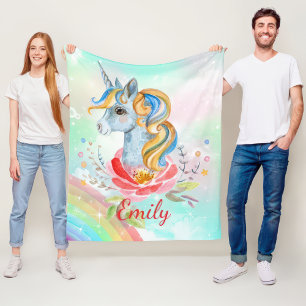 Pastelregenboog eenhoorn gepersonaliseerde fleece deken
