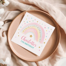 Pastelregenboog Verjaardagspapier servetten