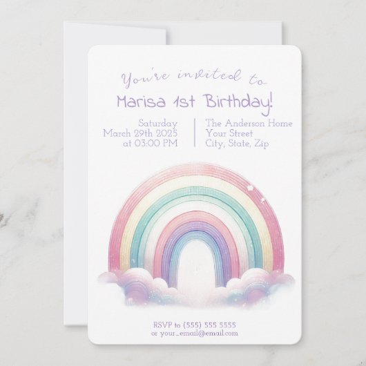 Pastelregenboog verjaardagsuitnodiging - Uitnodigi Kaart (Voorkant)