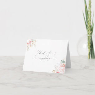 Pastelroze bloemen Elegante dankjewel Bedankkaart