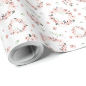 Pastelroze bloemenkrans cadeaupapier (Rol Hoek)
