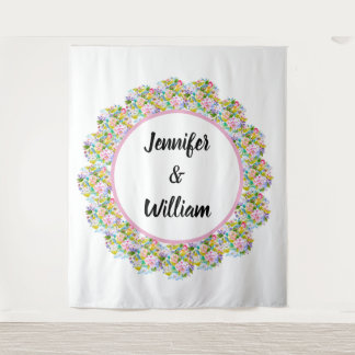 Pastelroze bloemrijke romantische trouwachtergrond wandkleed