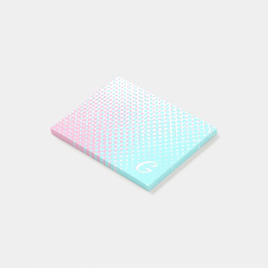 Pastelroze en blauwe tweetonige gradiëntmonogram post-it® notes (Schuin)