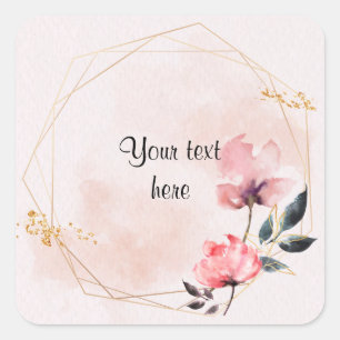 Pastelroze en gouden frame elegante sjabloon vierkante sticker