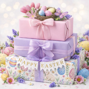 Pastelroze en lavendel Paasfeest Inpakpapier Vel