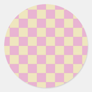 Pastelroze en lichtgele schaakbordpatroon ronde sticker