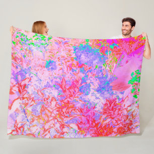 Pastelroze en rood met blauwe hydrangea landschap fleece deken