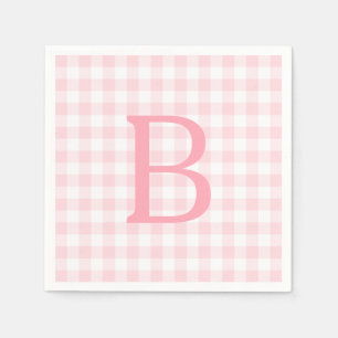 Pastelroze en witte geruite monogram servet