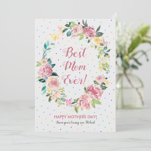 Pastelroze en witte rozen met spuw feestdagenkaart (Staand voorkant)