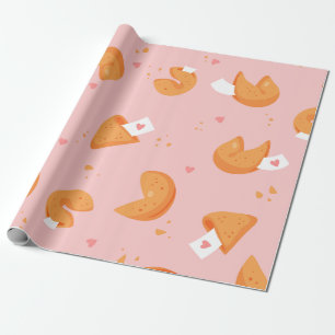 pastelroze fortune cookie liefdesharten geluk cadeaupapier