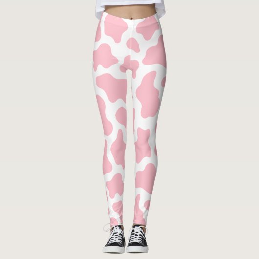 pastelroze koe print kawaii leggings (Voorkant)