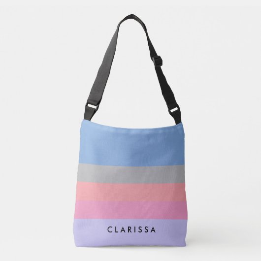 pastelroze koraal grijs blauw paars kleurenblok crossbody tas (Voorkant)