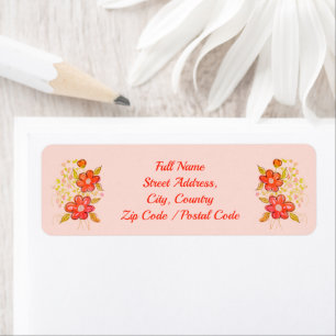 Pastelroze met heldere oranje typografie etiket