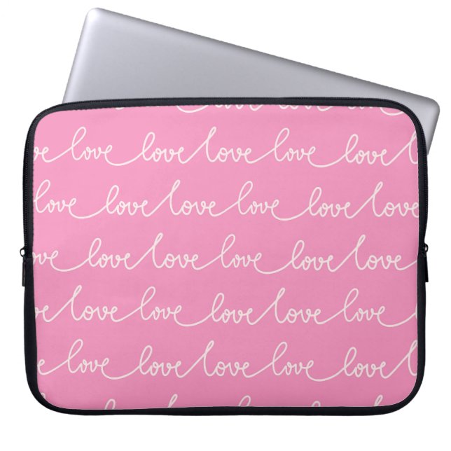 PASTELROZE MET WIT LIEFDESSCRIPT LAPTOP SLEEVE (Voorkant)