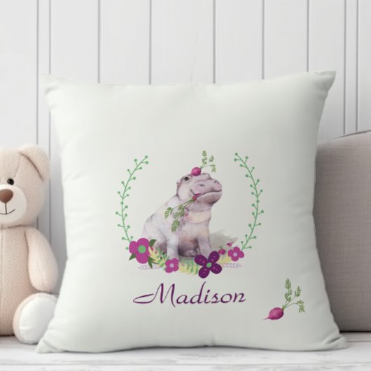 pastelroze paarse floraalgif baby hippo kussen