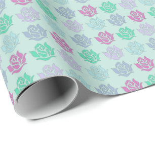 Pastelroze patroon blauw cadeaupapier