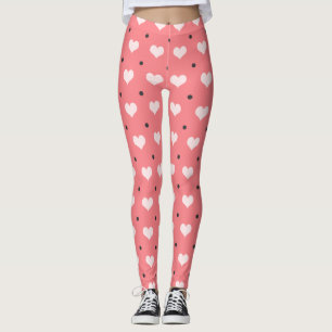 pastelroze rode harten , zwart pokkenpatroon leggings