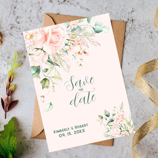 Pastelroze rozen trouwframe kaart