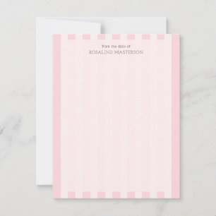 Pastelroze strepen Elegant monogram Notitiekaartje