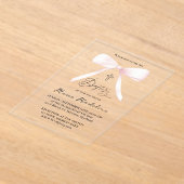 pastelroze strik | doop acryl uitnodigingen (Laagn)