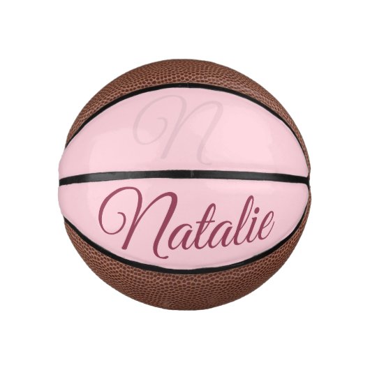 Pastelroze vaste kleur, monogrammen basketbal (Voorkant)
