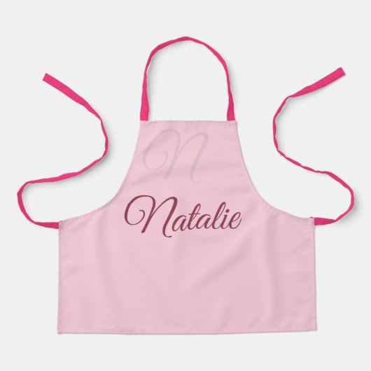 Pastelroze vaste kleur, monogrammen schort (Voorkant)