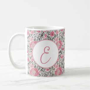 Pastelroze waterverf bloempatroon monogram koffiemok