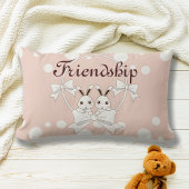 Pastelroze Wit Lint Cute Twin Konijn Kinderen Kussen