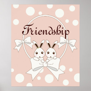 Pastelroze wit lint en knuffel tweeling konijn poster