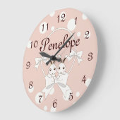 Pastelroze wit lint en knuffelkonijn tweeling grote klok (Hoek)