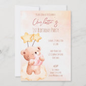 Pastelroze zoete teddybeer verjaardagsfeestje  kaart (Voorkant)